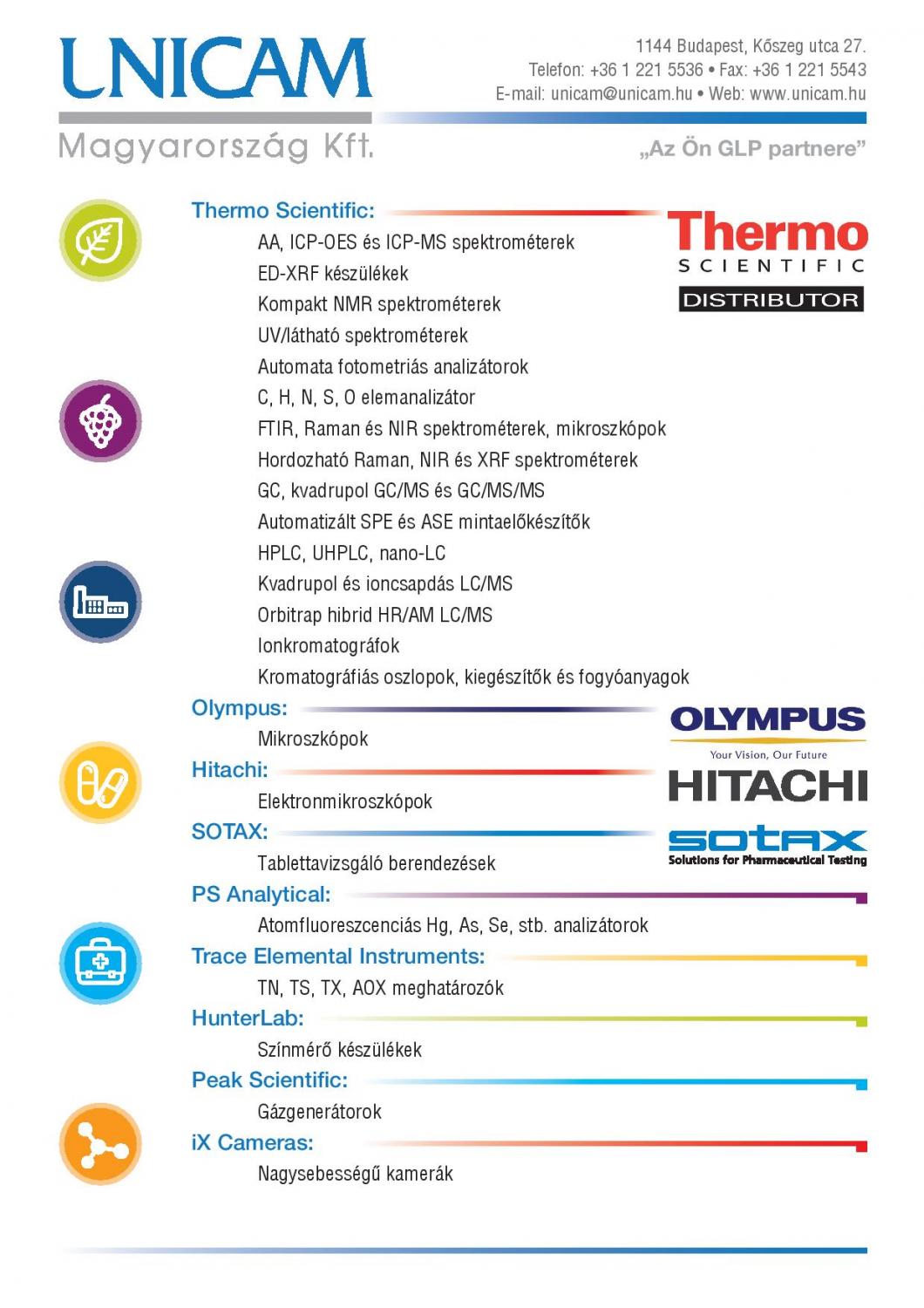 Unicam Magyarország Kft. által forgalmazott készülékek